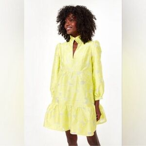 Tuckernuck Bright Lemon Long-Sleeve Keyhole Tiered Mini Dress